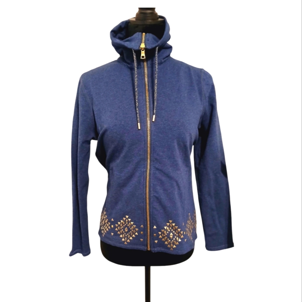 Ruby Blue Hoodie with Gold Accents
